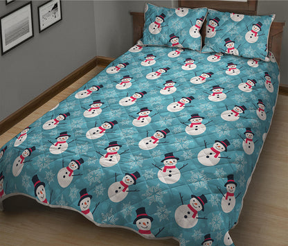 Snowman And Snowflake Pattern Print Quilt Bed Set