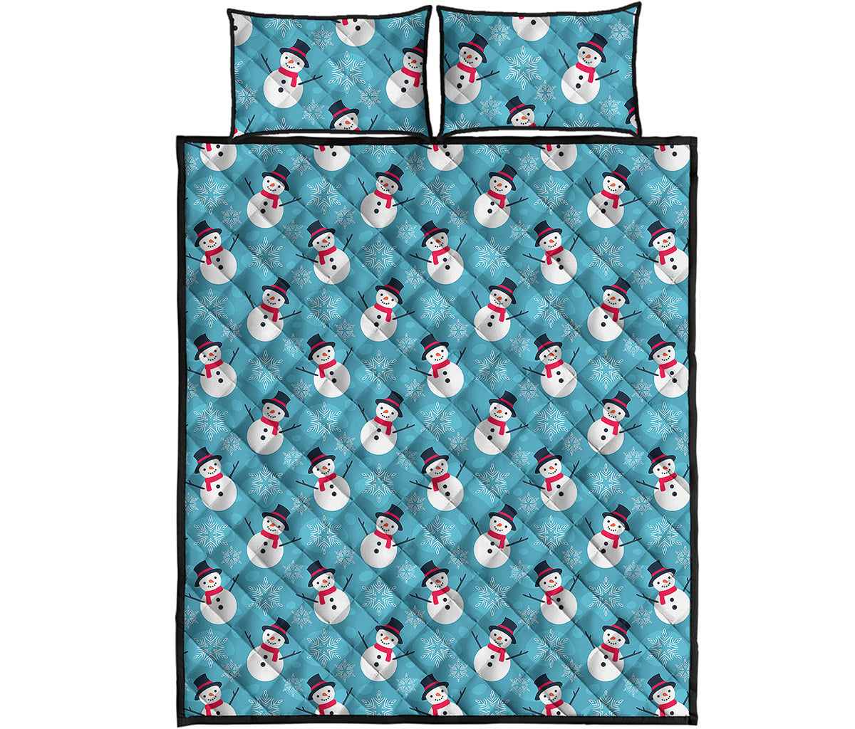 Snowman And Snowflake Pattern Print Quilt Bed Set