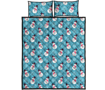 Snowman And Snowflake Pattern Print Quilt Bed Set