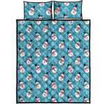 Snowman And Snowflake Pattern Print Quilt Bed Set