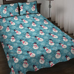 Snowman And Snowflake Pattern Print Quilt Bed Set