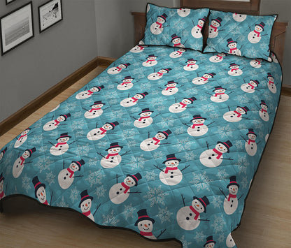 Snowman And Snowflake Pattern Print Quilt Bed Set
