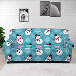 Snowman And Snowflake Pattern Print Sofa Cover