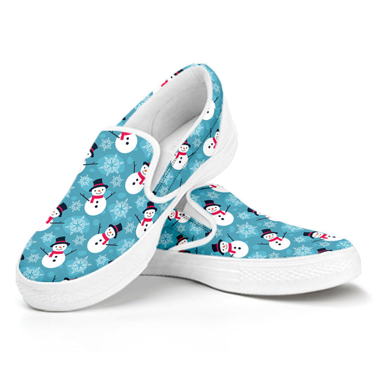 Snowman And Snowflake Pattern Print White Slip On Shoes