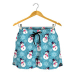 Snowman And Snowflake Pattern Print Women's Shorts