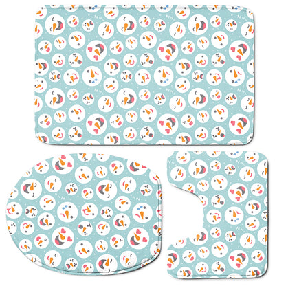 Snowman Emoji Pattern Print 3 Piece Bath Mat Set