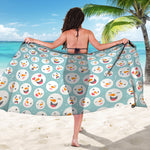Snowman Emoji Pattern Print Beach Sarong Wrap