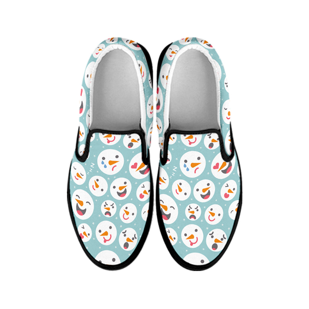 Snowman Emoji Pattern Print Black Slip On Shoes