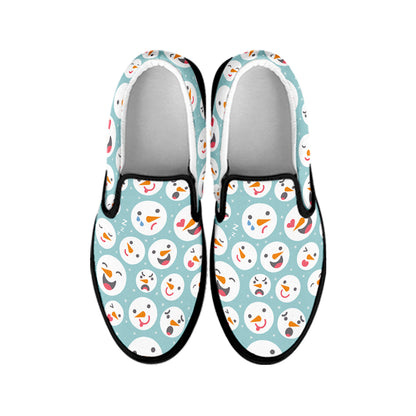 Snowman Emoji Pattern Print Black Slip On Shoes