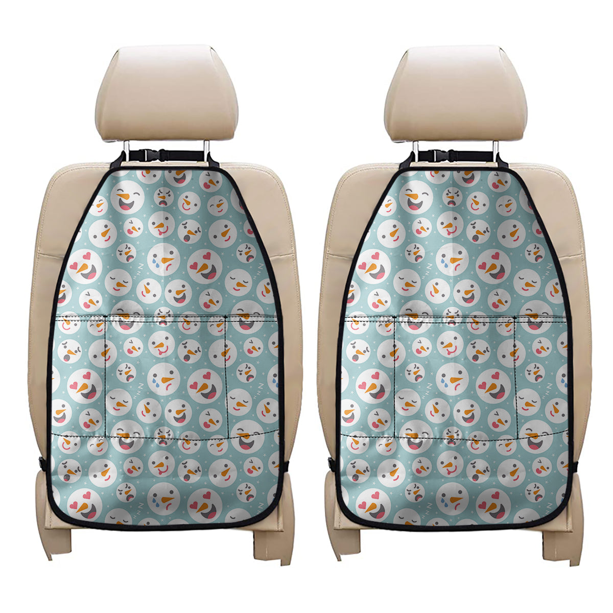 Snowman Emoji Pattern Print Car Seat Organizers