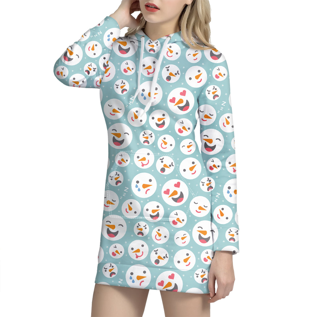 Snowman Emoji Pattern Print Hoodie Dress