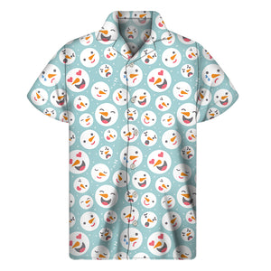 Snowman Emoji Pattern Print Men's Short Sleeve Shirt