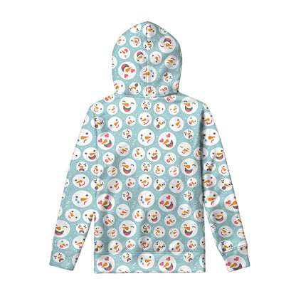Snowman Emoji Pattern Print Pullover Hoodie