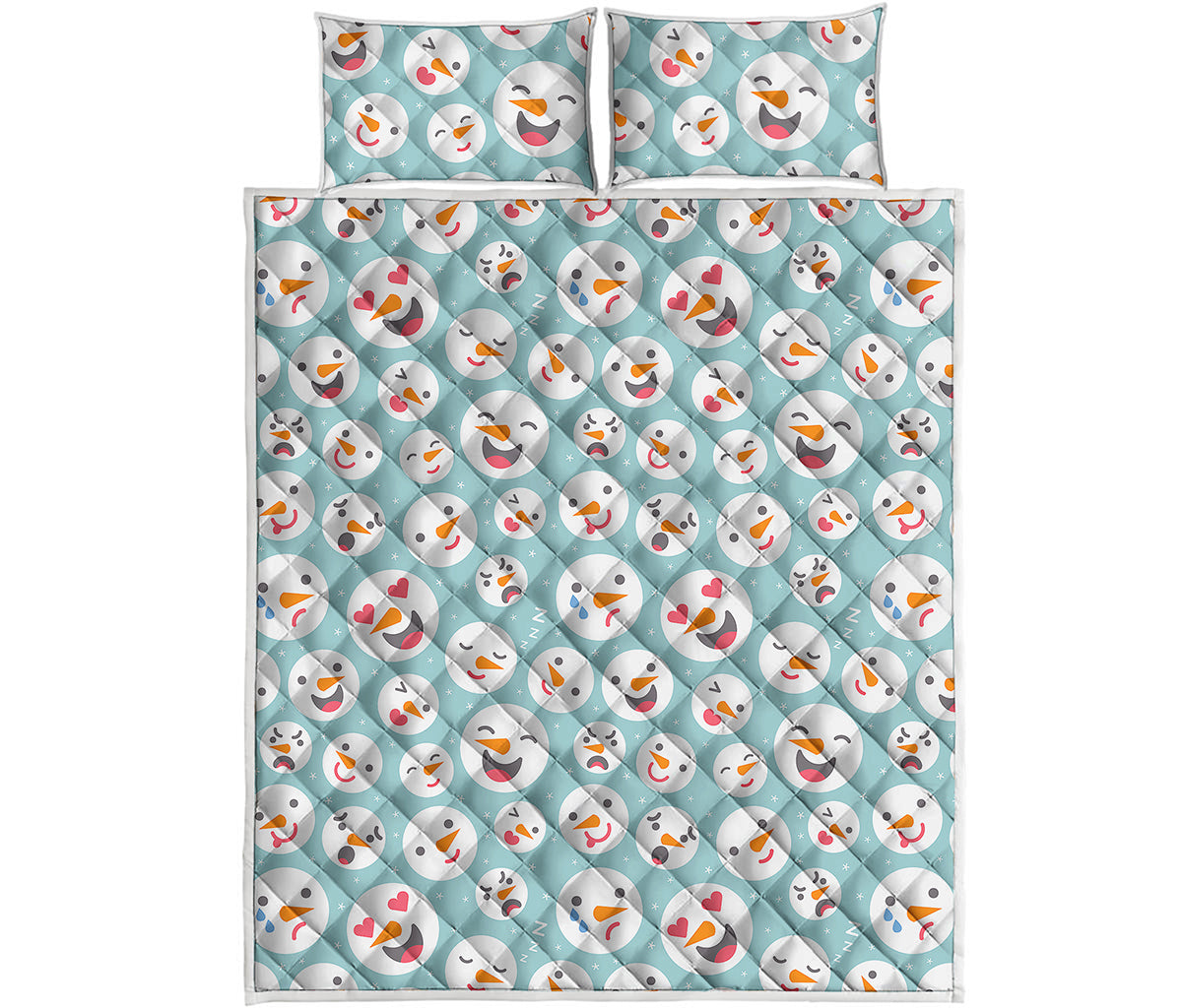 Snowman Emoji Pattern Print Quilt Bed Set