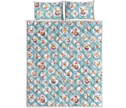 Snowman Emoji Pattern Print Quilt Bed Set