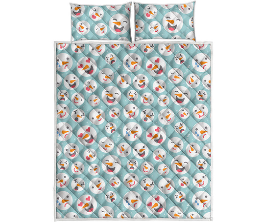 Snowman Emoji Pattern Print Quilt Bed Set