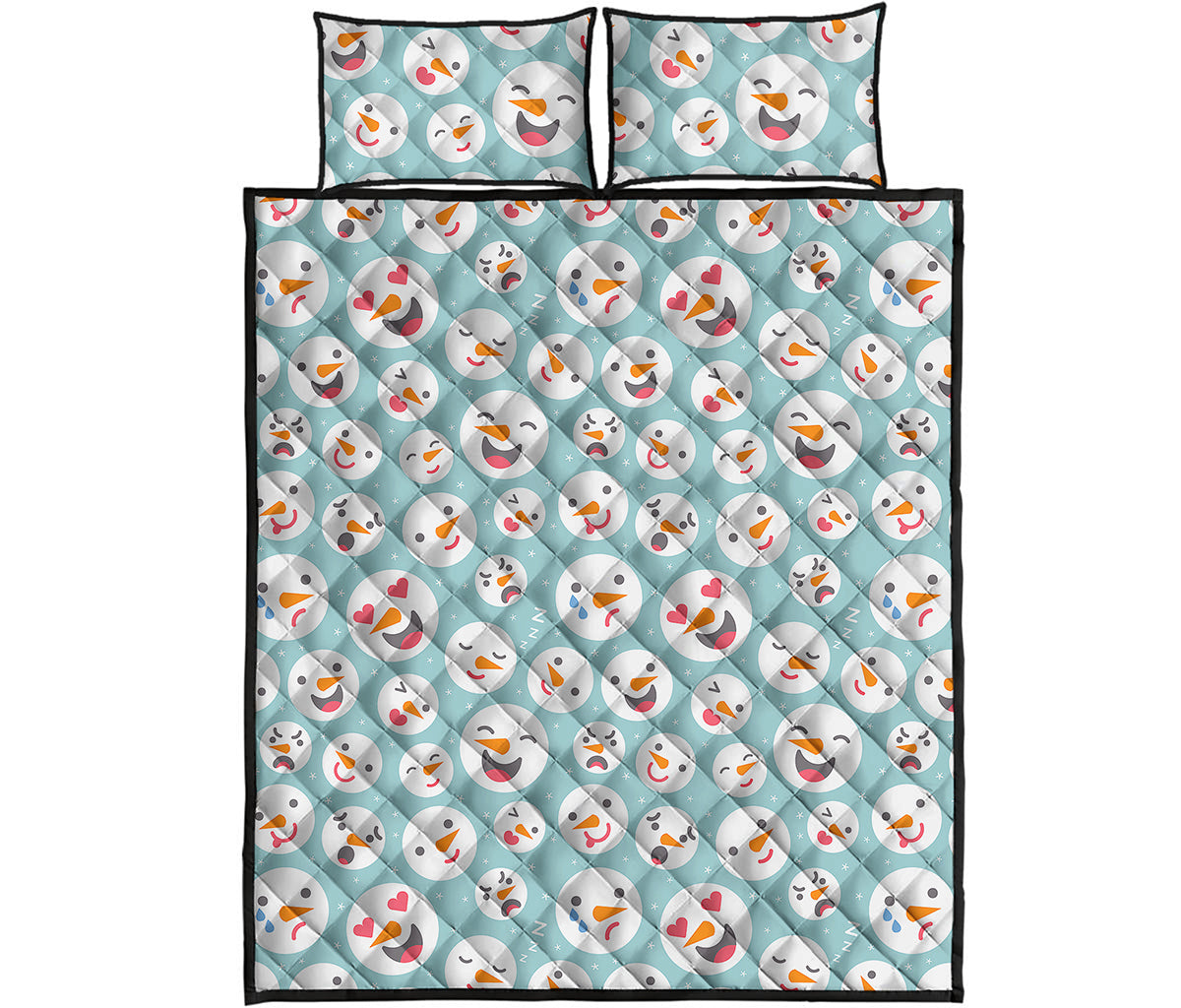 Snowman Emoji Pattern Print Quilt Bed Set