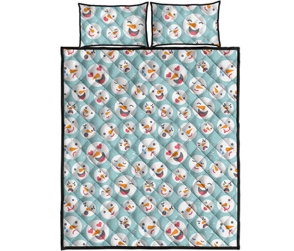 Snowman Emoji Pattern Print Quilt Bed Set