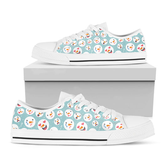Snowman Emoji Pattern Print White Low Top Shoes