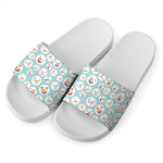 Snowman Emoji Pattern Print White Slide Sandals
