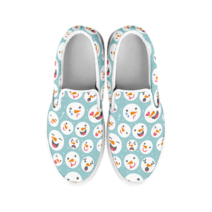 Snowman Emoji Pattern Print White Slip On Shoes