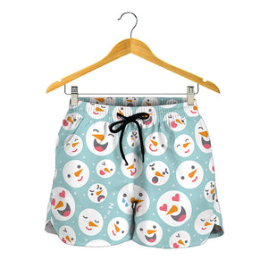 Snowman Emoji Pattern Print Women's Shorts