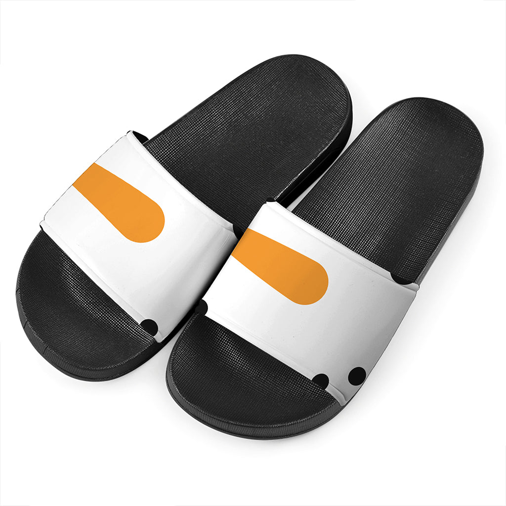Snowman Face Print Black Slide Sandals