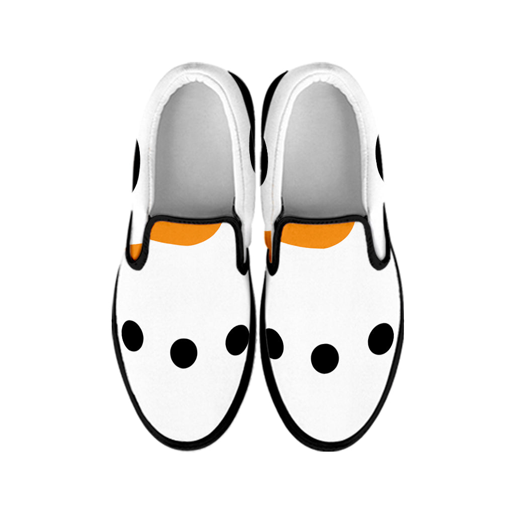 Snowman Face Print Black Slip On Shoes
