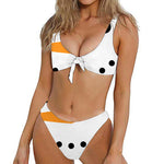 Snowman Face Print Front Bow Tie Bikini