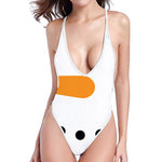 Snowman Face Print High Cut One Piece Swimsuit