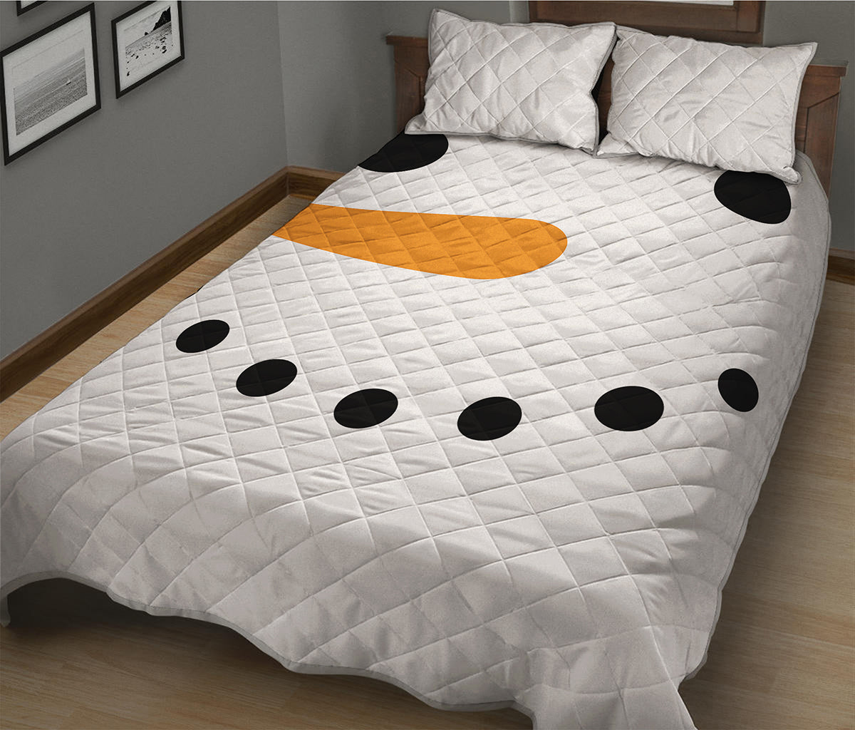 Snowman Face Print Quilt Bed Set