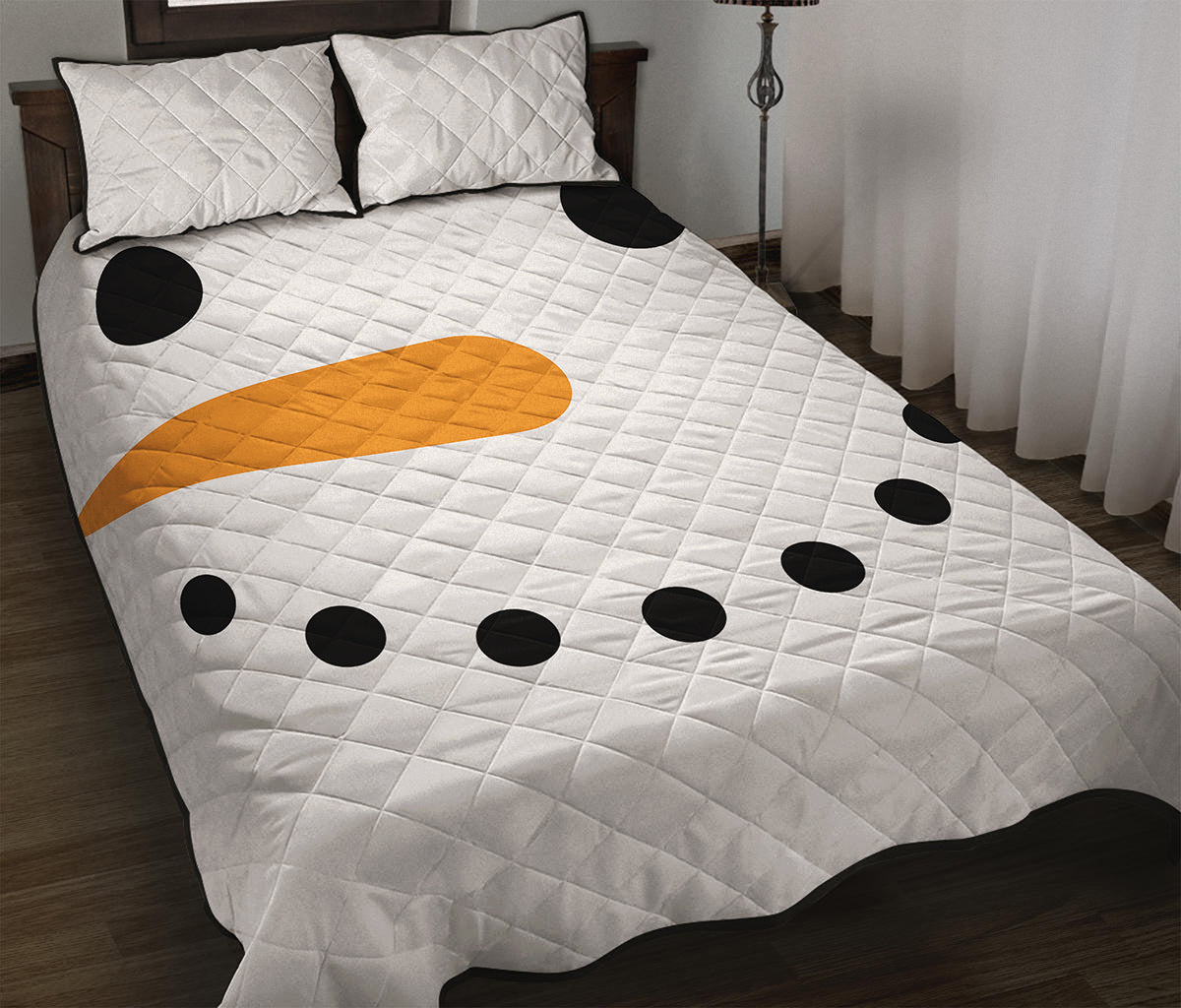 Snowman Face Print Quilt Bed Set
