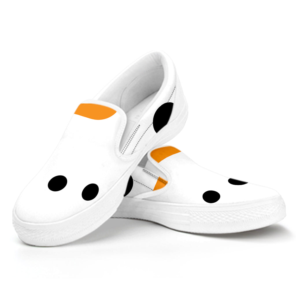 Snowman Face Print White Slip On Shoes
