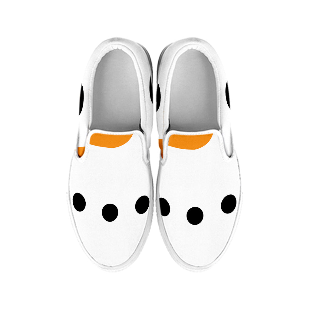 Snowman Face Print White Slip On Shoes