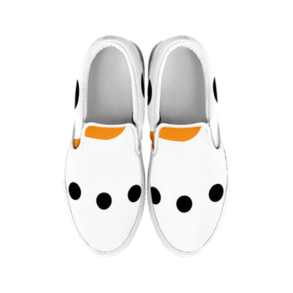Snowman Face Print White Slip On Shoes