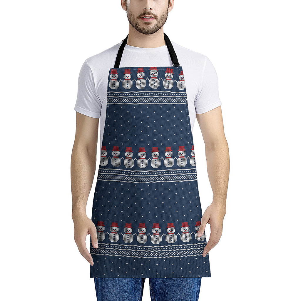 Snowman Knitted Pattern Print Apron