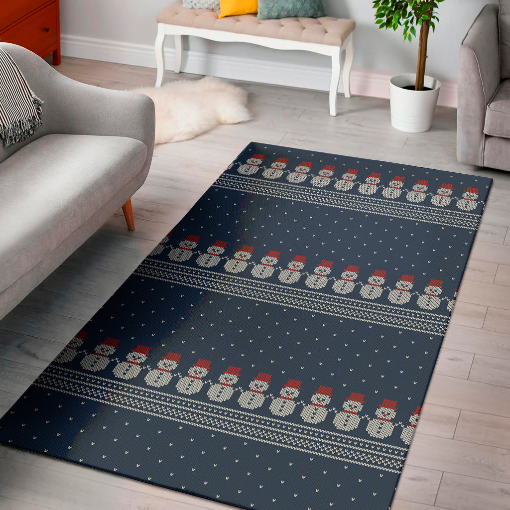 Snowman Knitted Pattern Print Area Rug