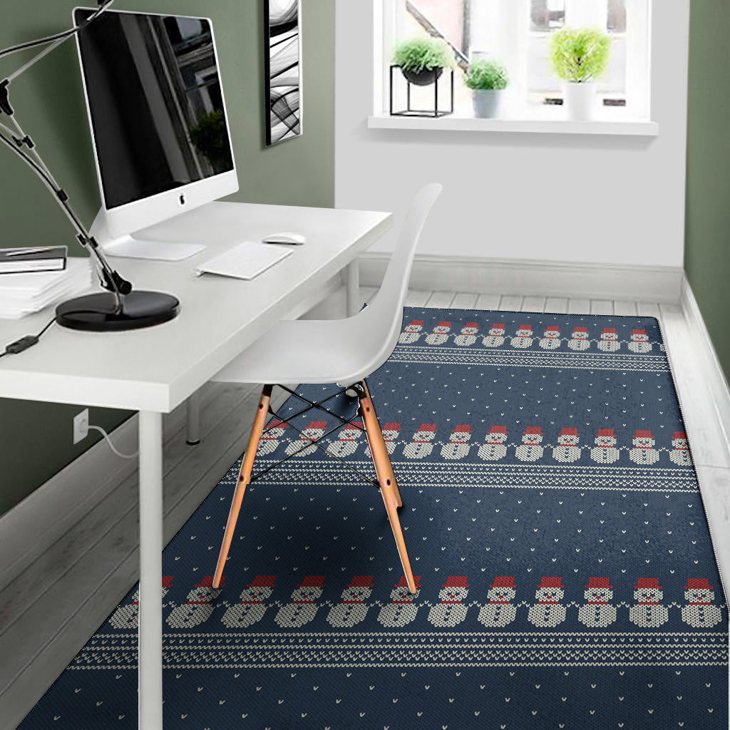 Snowman Knitted Pattern Print Area Rug