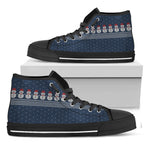 Snowman Knitted Pattern Print Black High Top Shoes