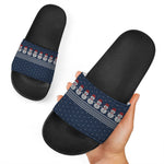 Snowman Knitted Pattern Print Black Slide Sandals