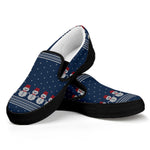 Snowman Knitted Pattern Print Black Slip On Shoes