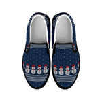 Snowman Knitted Pattern Print Black Slip On Shoes