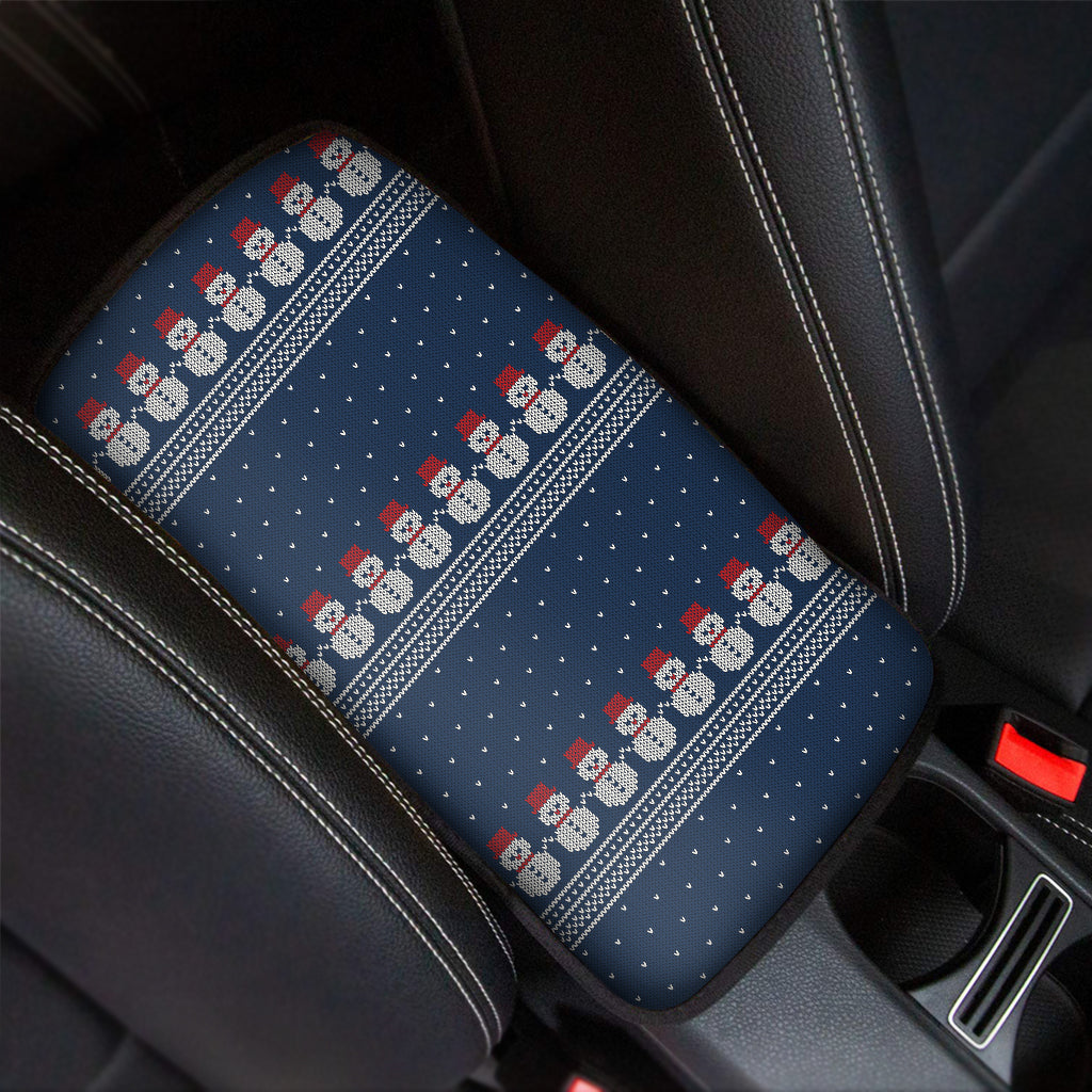 Snowman Knitted Pattern Print Car Center Console Cover