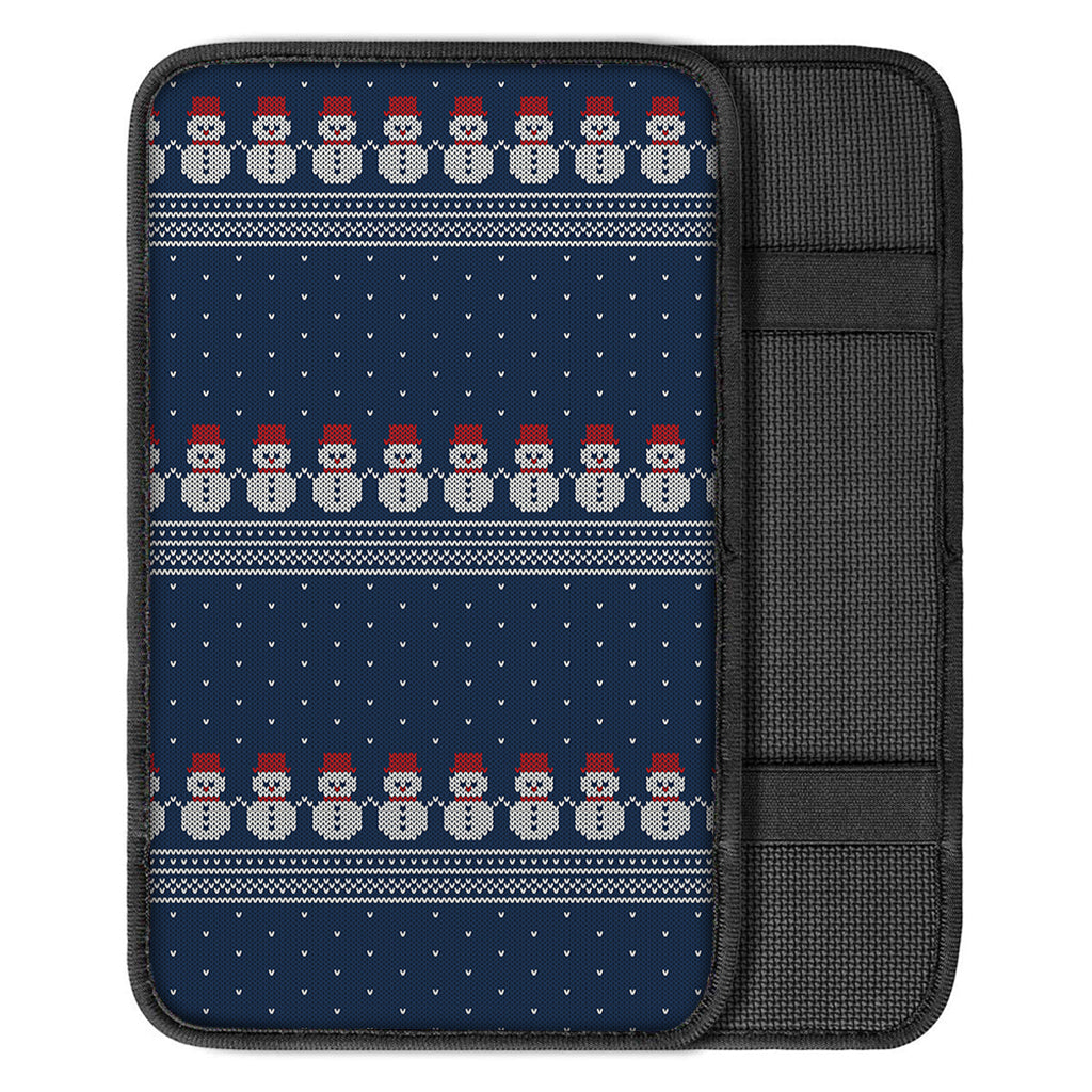 Snowman Knitted Pattern Print Car Center Console Cover