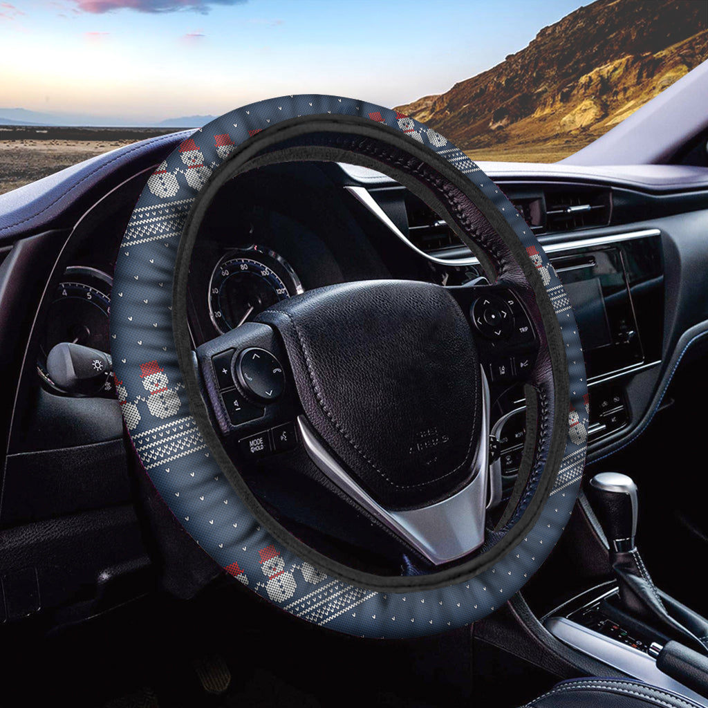 Snowman Knitted Pattern Print Car Steering Wheel Cover