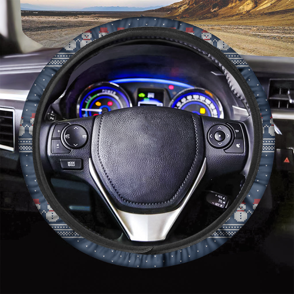 Snowman Knitted Pattern Print Car Steering Wheel Cover