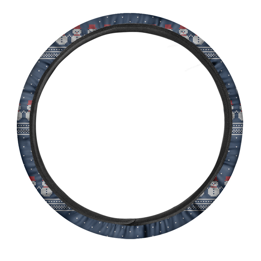 Snowman Knitted Pattern Print Car Steering Wheel Cover