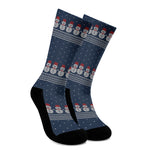 Snowman Knitted Pattern Print Crew Socks