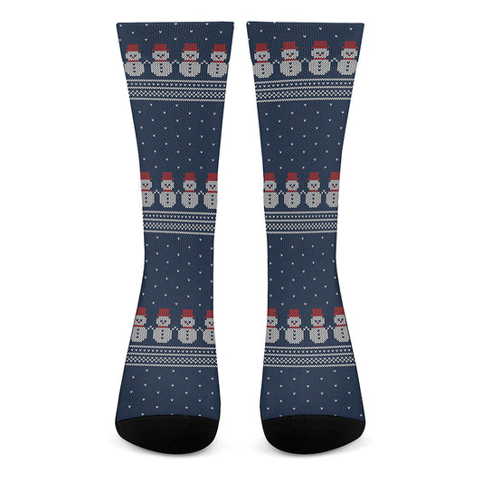 Snowman Knitted Pattern Print Crew Socks