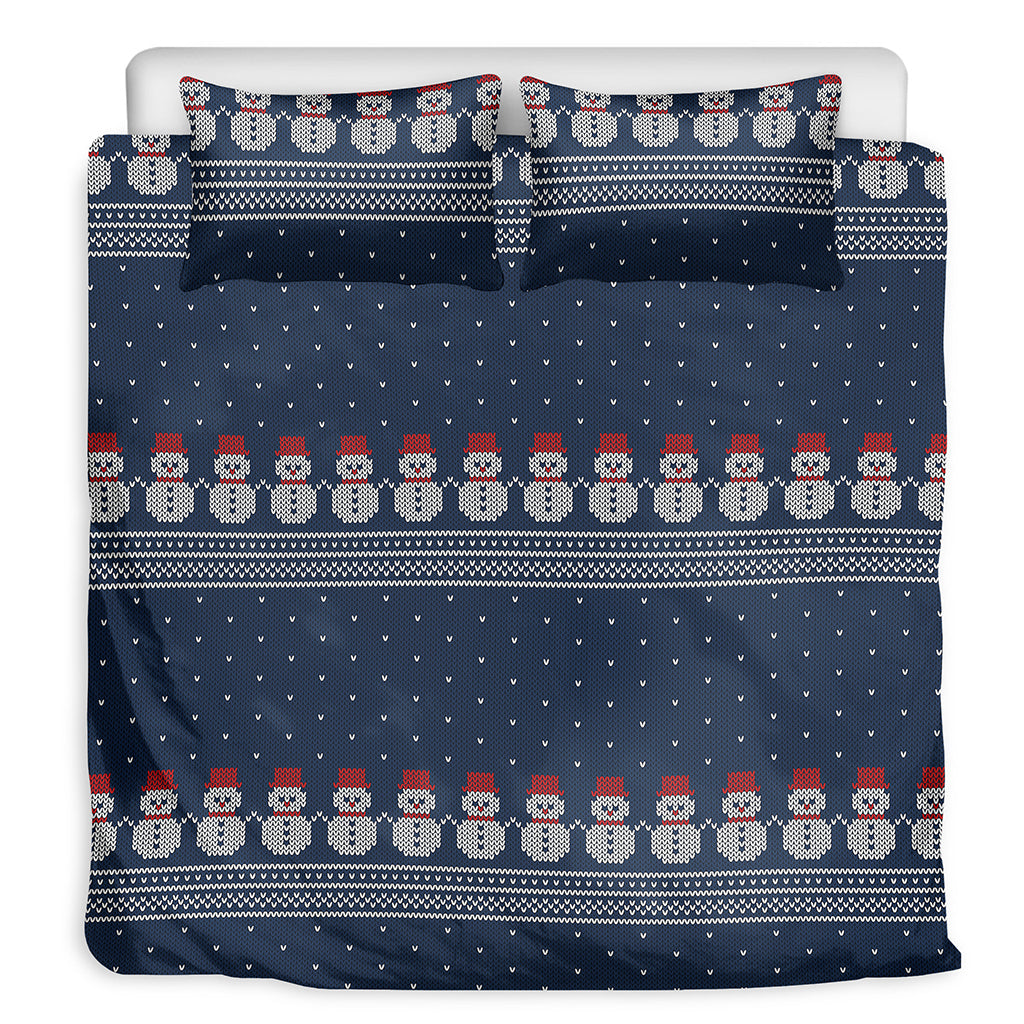 Snowman Knitted Pattern Print Duvet Cover Bedding Set